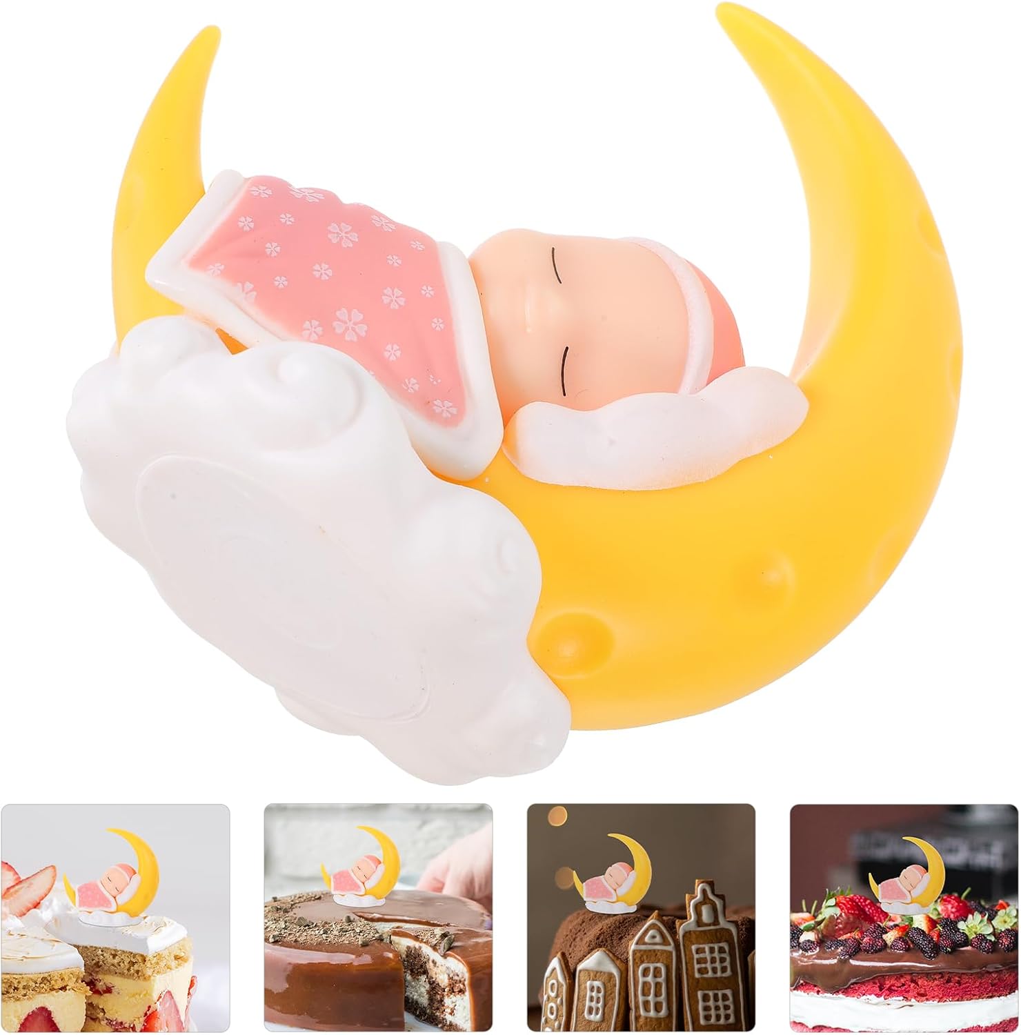 Toyvian Decoración de pastel de bebé para dormir, figura de luna para bebé, adornos para tablero de instrumentos de automóvil, decoración de