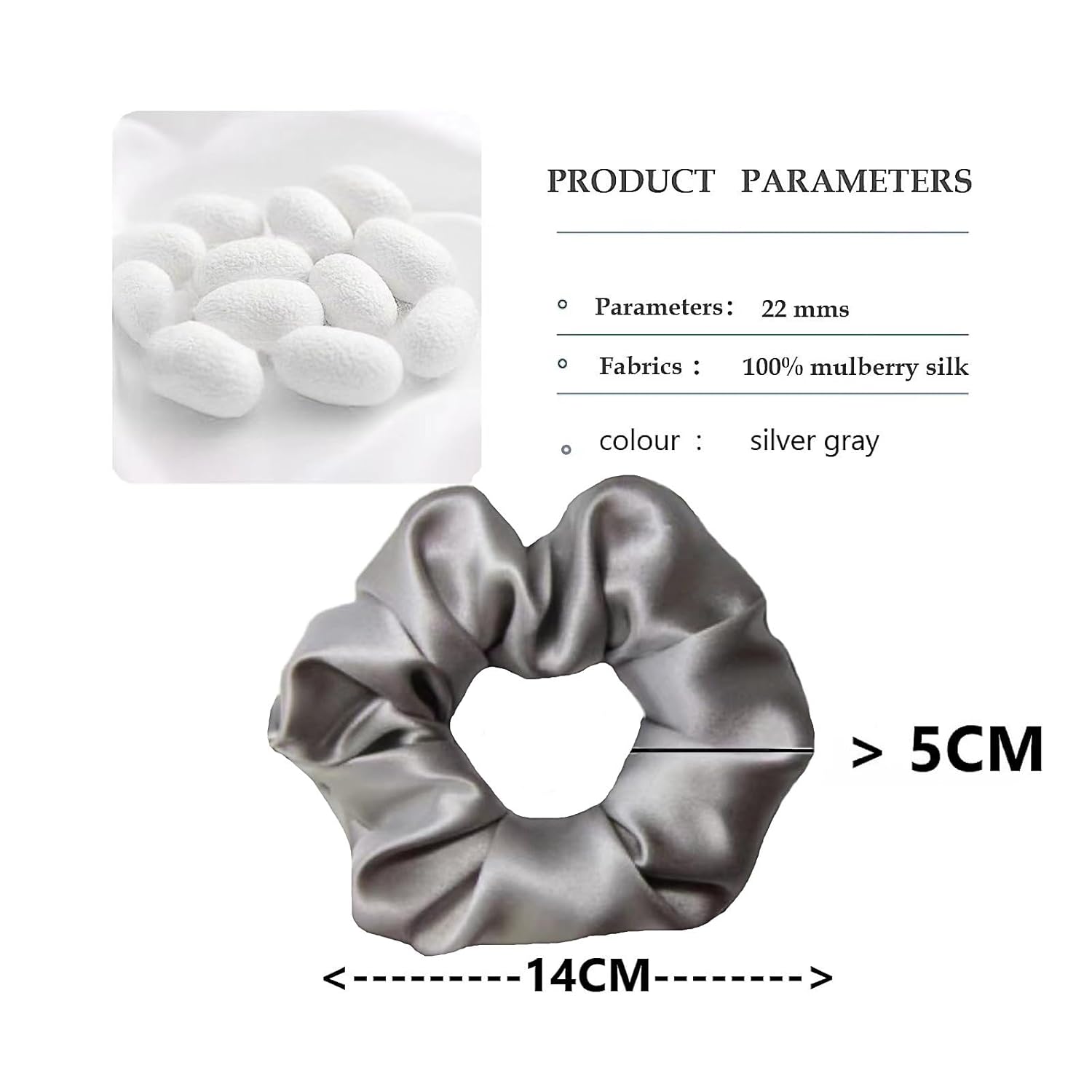 Coleteros de seda de morera para cabello en gris plateado, grande, 100% pura seda de morera de 22 mommes, soporte para coleta de caballo – Coleteros