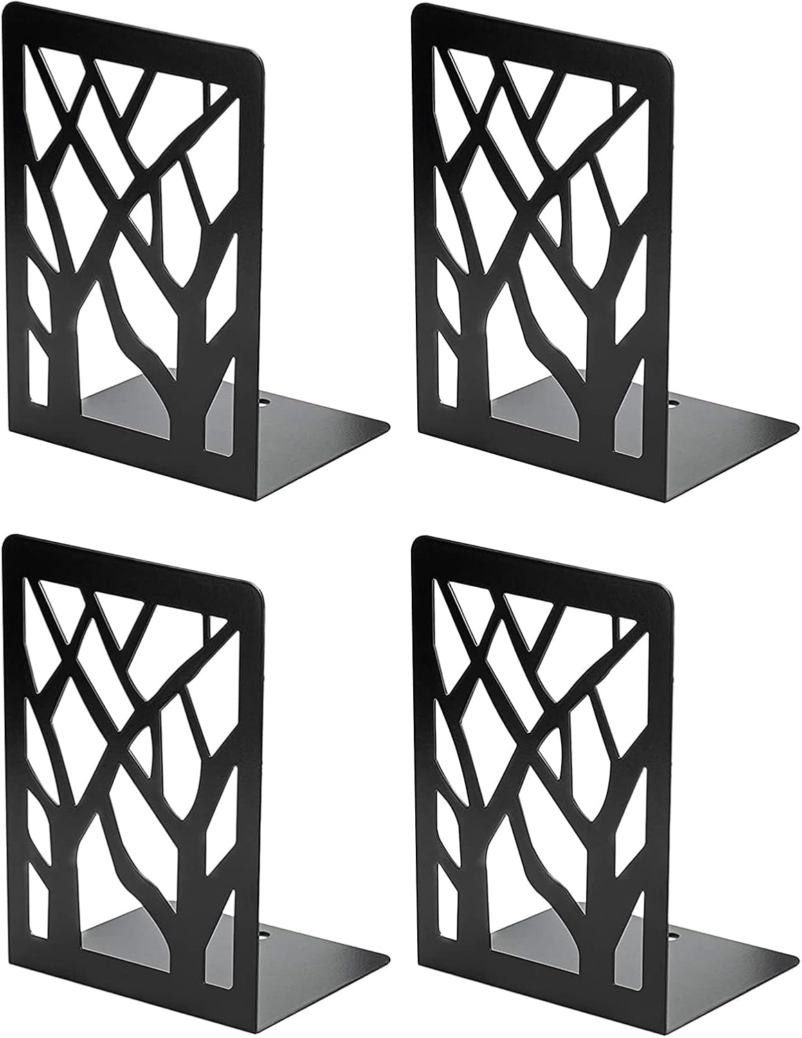 Coolnice Sujetalibros de metal negro para libros, diseño moderno de árboles, sujetalibros antideslizante, resistente para librosCD, estante