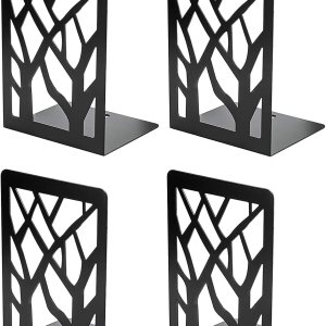 Coolnice Sujetalibros de metal negro para libros, diseño moderno de árboles, sujetalibros antideslizante, resistente para librosCD, estante Coolnice Sujetalibros de metal negro para libros, diseño moderno de árboles, sujetalibros antideslizante, resistente para librosCD, estante