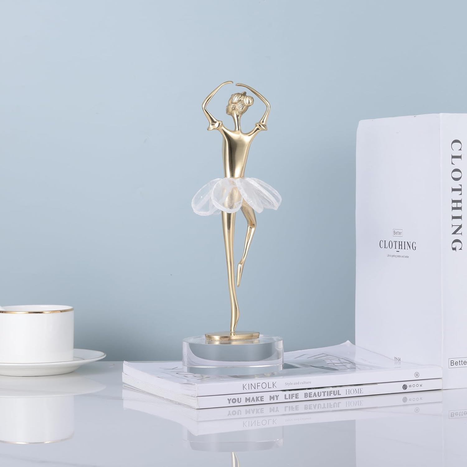 suruim Brass Modern Abstract Ballet Girl Statue Figurines Copper Dancer Sculpture Entrance Desk Ornaments, for Home, Living Room Decor, Study,