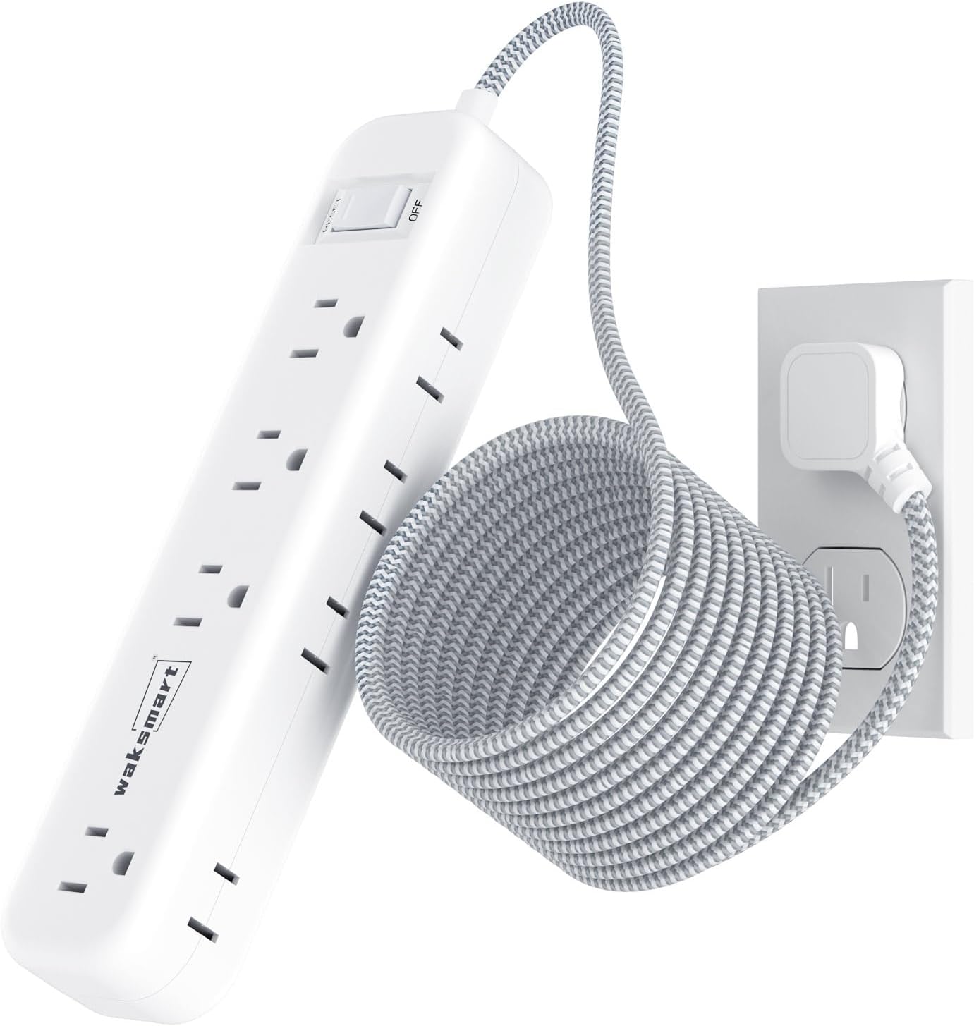 Cable de extensión plano de 20 pies, múltiples tomacorrientes, protector de sobretensiones, 8 salidas de CA, 3 USB de carga rápida (3.4 A 17 W),