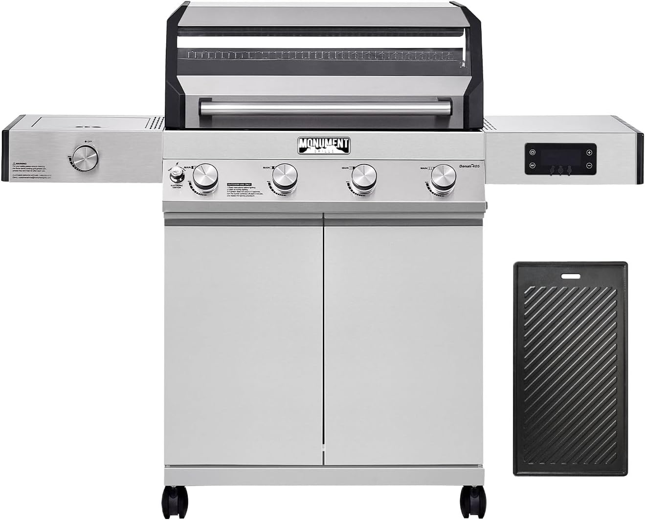 Monument Grills Denali D405 – Parrilla de barbacoa inteligente de gas propano líquido de 4 quemadores de acero inoxidable con placa de cocción (2