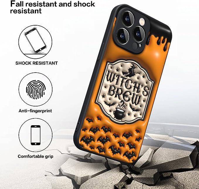 Halloween Witch’s Brew Bats – Funda inflable 3D para teléfono de Halloween compatible con iPhone 11, 12, 13, 14, 15 Pro Max, Samsung Z Filp34 Galaxy