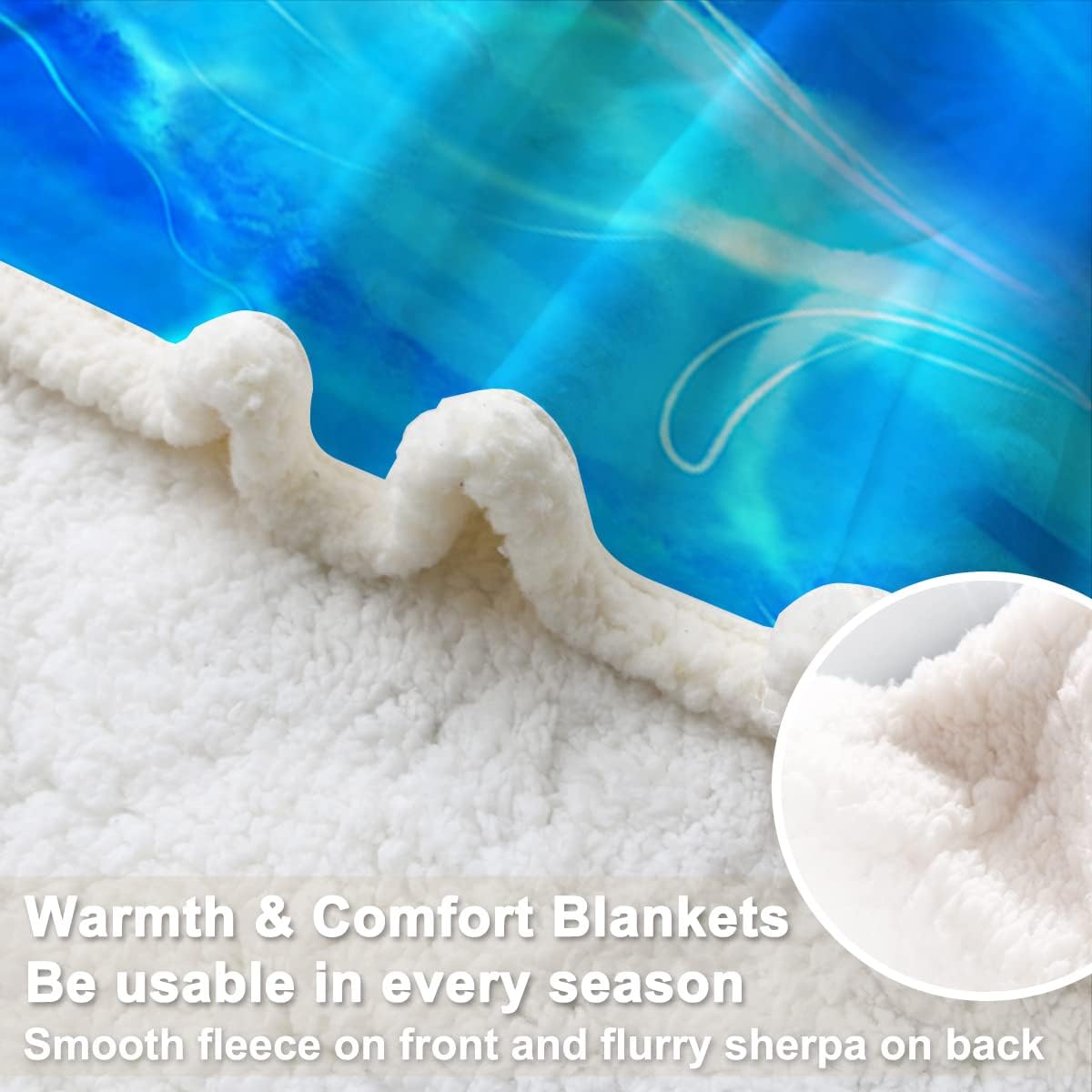 Sleepwish Manta reversible de vellón sherpa de tortuga marina 3D, manta mullida de felpa azul náutica para amantes de los animales de playa, regalo