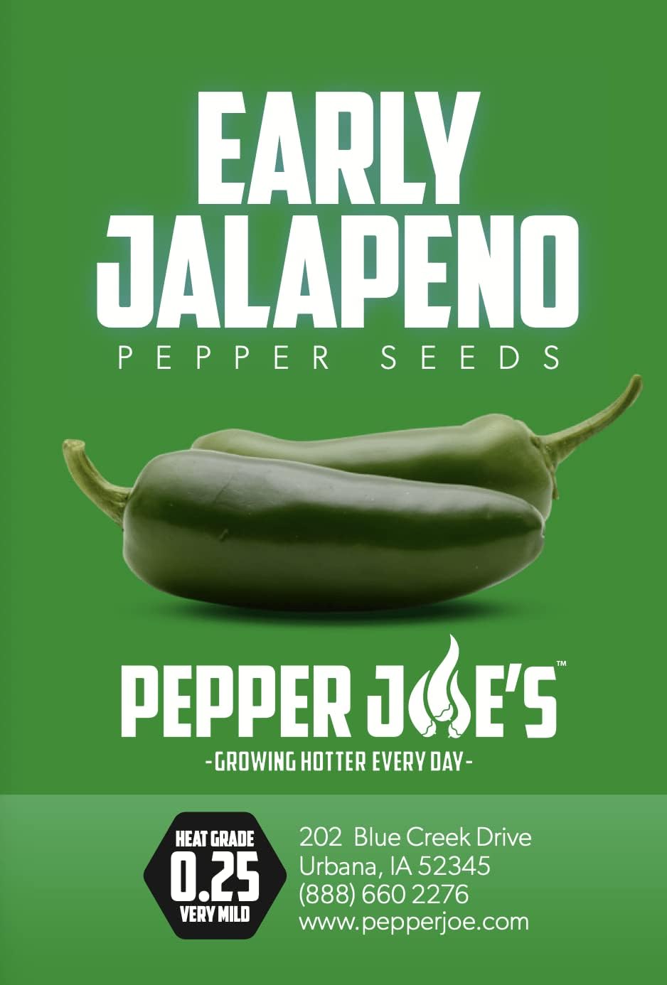 Pepper Joe’s Semillas de pimiento jalapeño temprano  Paquete de 10 semillas de jalapeño de maduración rápida  Cultivadas en Estados Unidos  Semillas