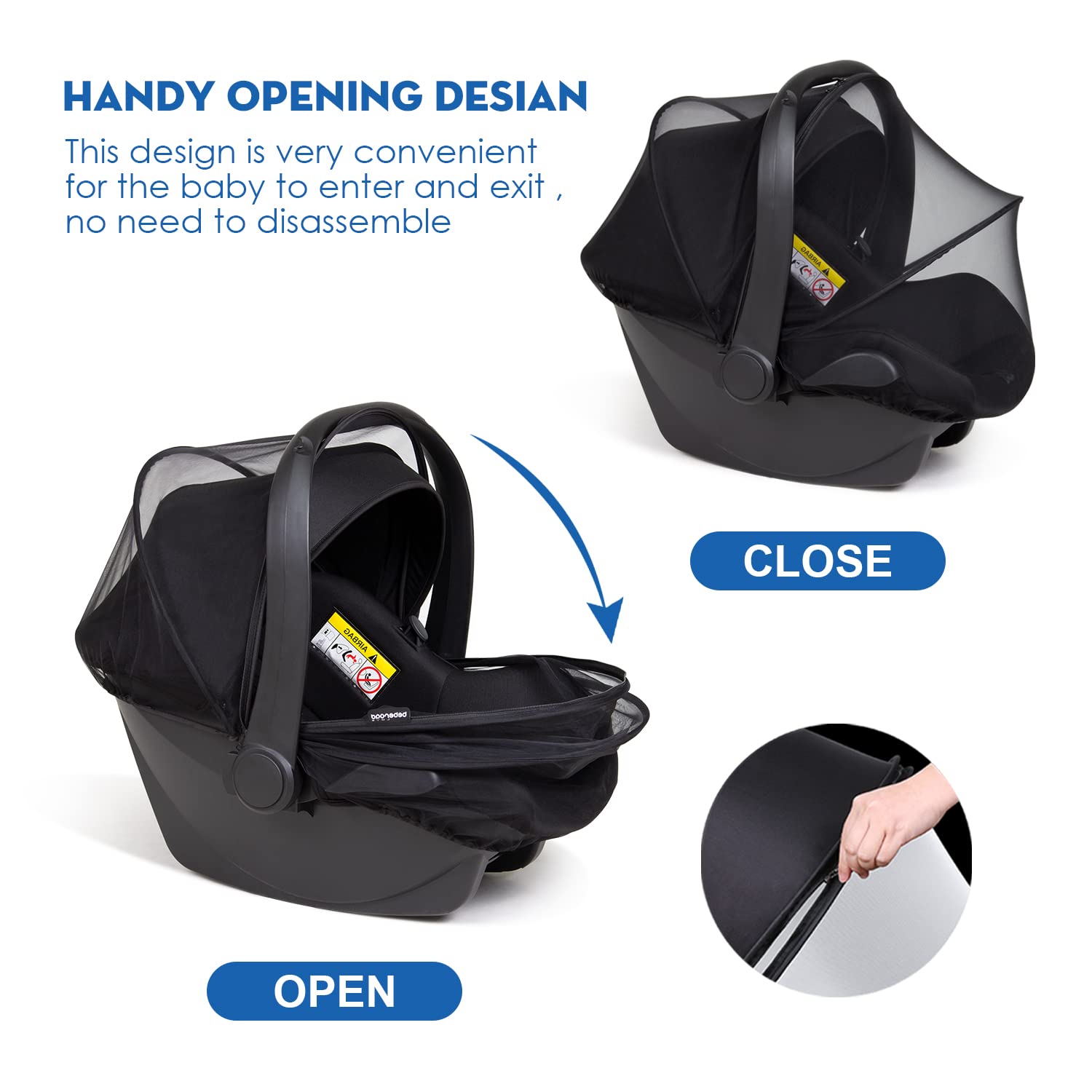 Beberoad Love Mosquitera para asiento de coche de bebé, malla universal para asiento de automóvil, malla transpirable y duradera, mosquitera (negro)