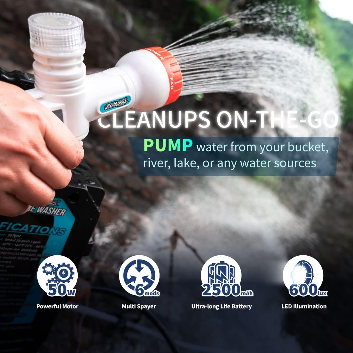 ZOOOBELIVES High Pressure Camping Shower with 50W75psi Pump, Outdoor Camp Shower with Multi-use Sprayer and LED Light for Campsite Bathing Beach