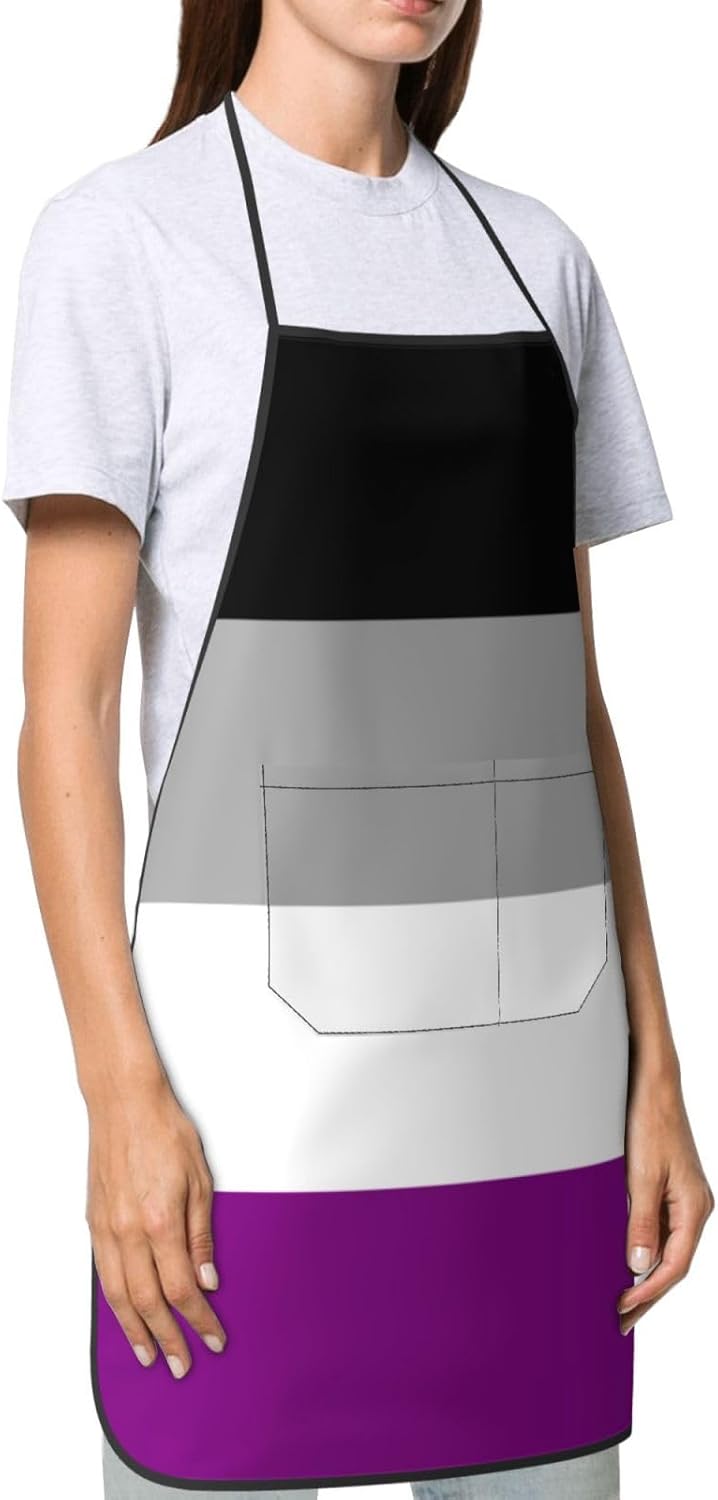 Delantal de bandera del orgullo asexual, impermeable, con bolsillos, delantal de cocina, delantal de chef para hombres y mujeres, Blanco