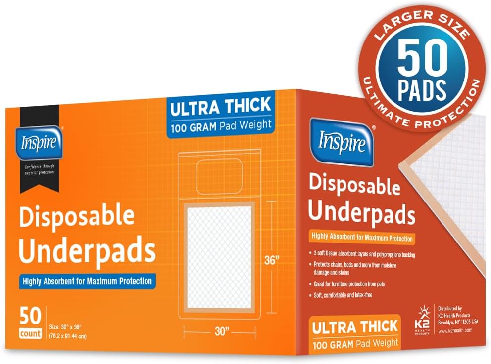 Inspire XL 30 x 36 Ultra – Almohadillas de cama súper absorbentes de 3.53 oz para incontinencia (50)