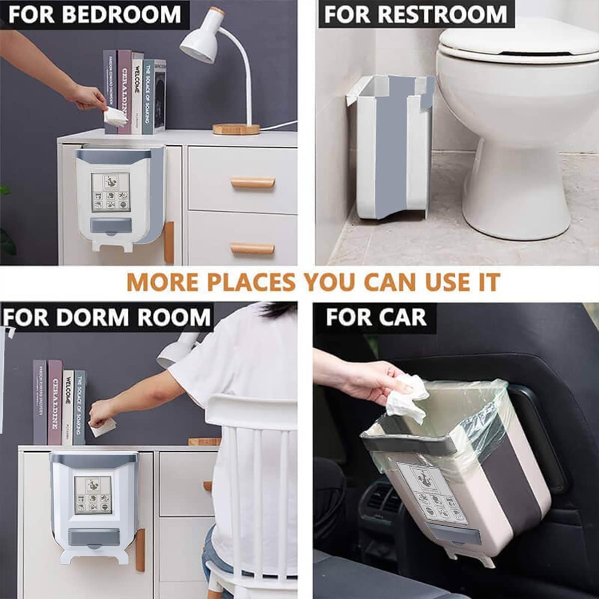 AVAC Cubo de basura colgante para cocina, pequeño cubo de basura plegable de plástico para gabinetecochedormitoriobañococinaoficinapapelera