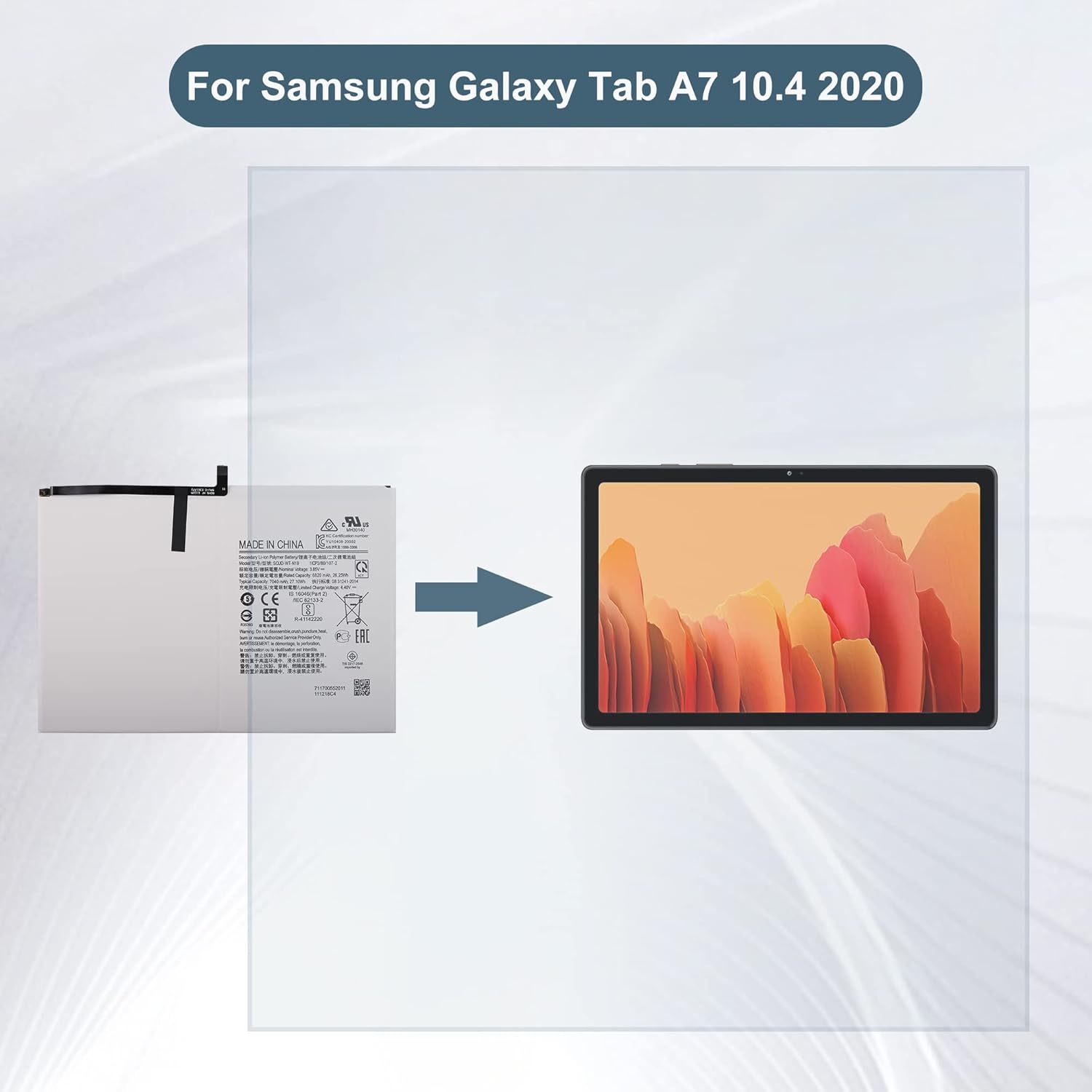 Batería de repuesto SCUD-WT-N19 compatible con Samsung Galaxy Tab A7 10.4 2020 SM-T500 T505 con kit de herramientas de reparación