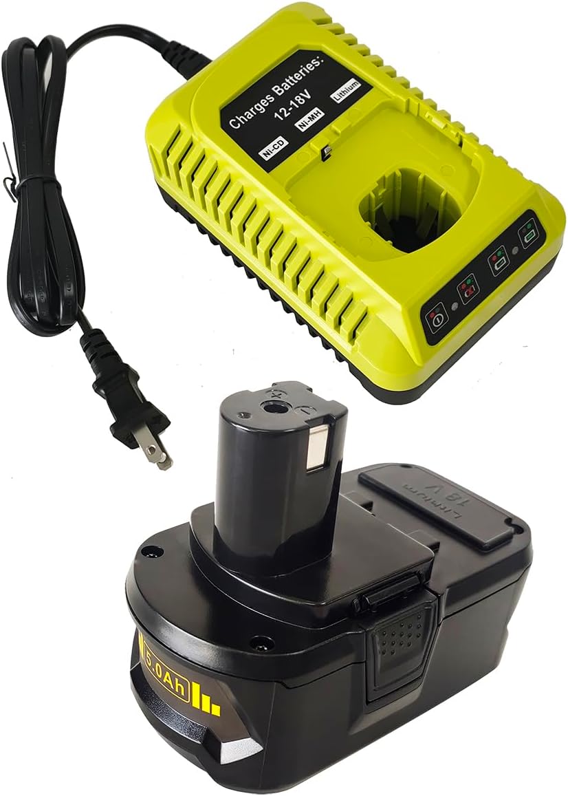 QCZRED Batería P108 de 18 V 5000 mAh y cargador P117 para Ryobi 18 V P102 P103 P104 P105 P107 P109 batería de litio para herramientas Ryobi de 18