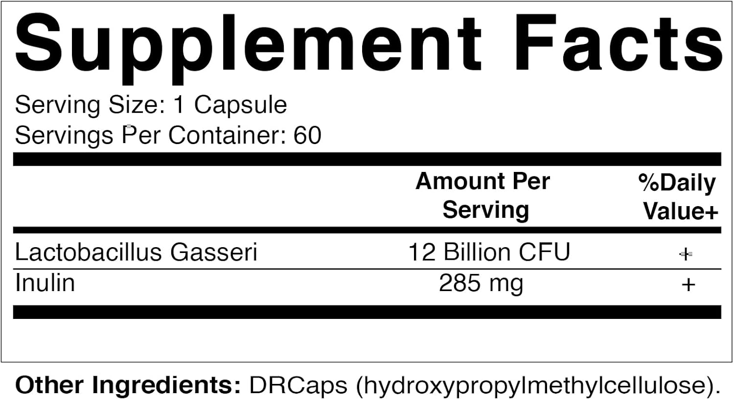 Vitamatic Lactobacillus Gasseri – 12 mil millones por cápsula DR – 60 unidades – Soporte digestivo – Fabricado con fibra prebiótica de inulina