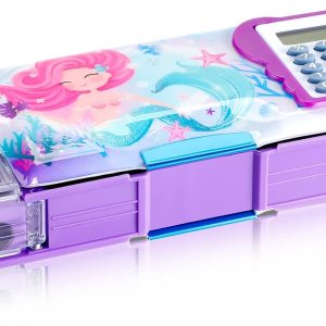 Henoyso Caja de lápices para niñas, estuche de sirena con calculadora y sacapuntas, estuche multifunción para lápices, suministros escolares, regalo Henoyso Caja de lápices para niñas, estuche de sirena con calculadora y sacapuntas, estuche multifunción para lápices, suministros escolares, regalo