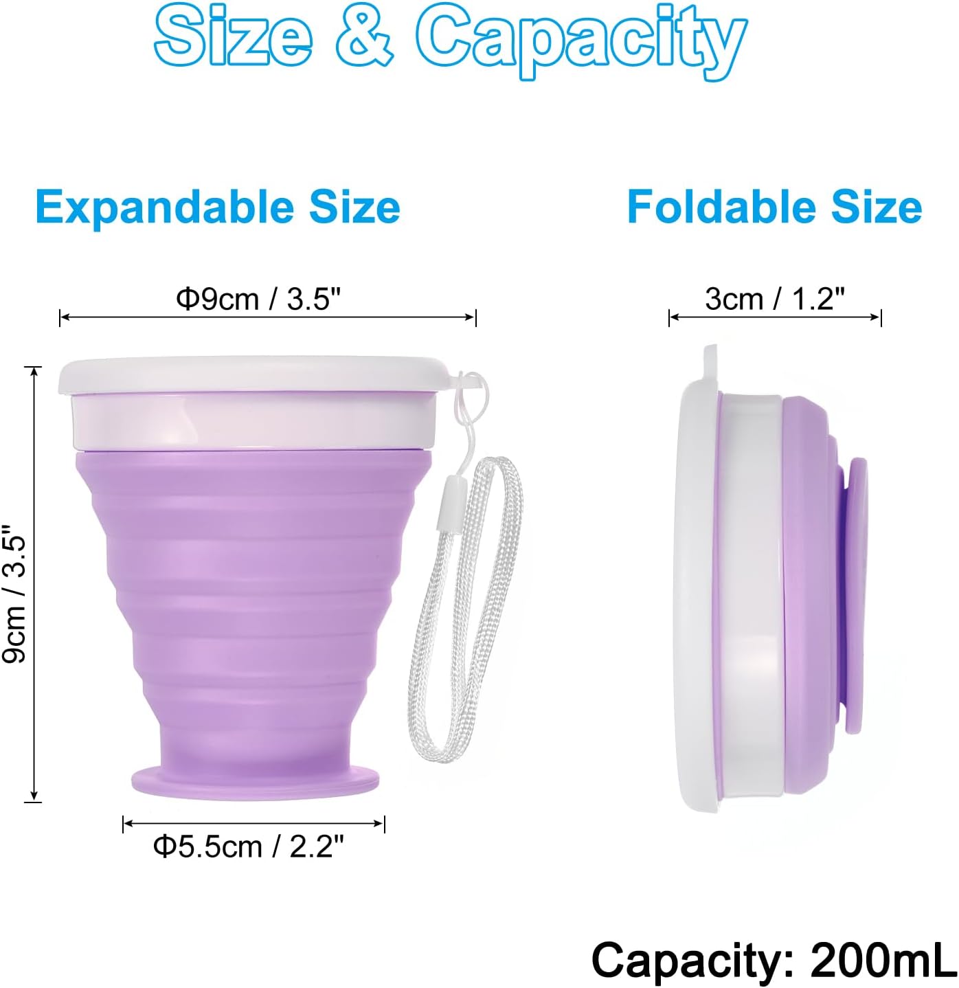 PATIKIL Vaso plegable, paquete de 2 vasos plegables de viaje de 6.8 fl oz, taza portátil de silicona para beber para acampar, senderismo, al aire