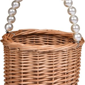 Cesta de mimbre para niña de flores, cesta de niña de flores con mango de perlas, cesta de niña de flores de boda y decoraciones para el hogar. Cesta de mimbre para niña de flores, cesta de niña de flores con mango de perlas, cesta de niña de flores de boda y decoraciones para el hogar.