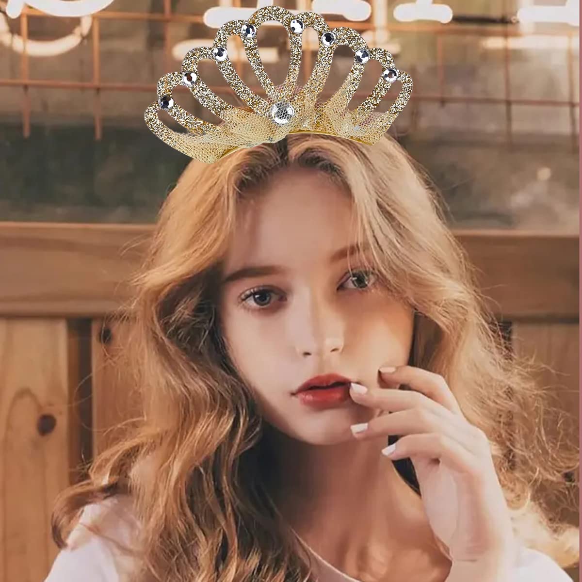 Diadema dorada con corona de encaje, accesorios para el cabello, accesorios para el cabello para niñas y mujeres, fiesta de cumpleaños