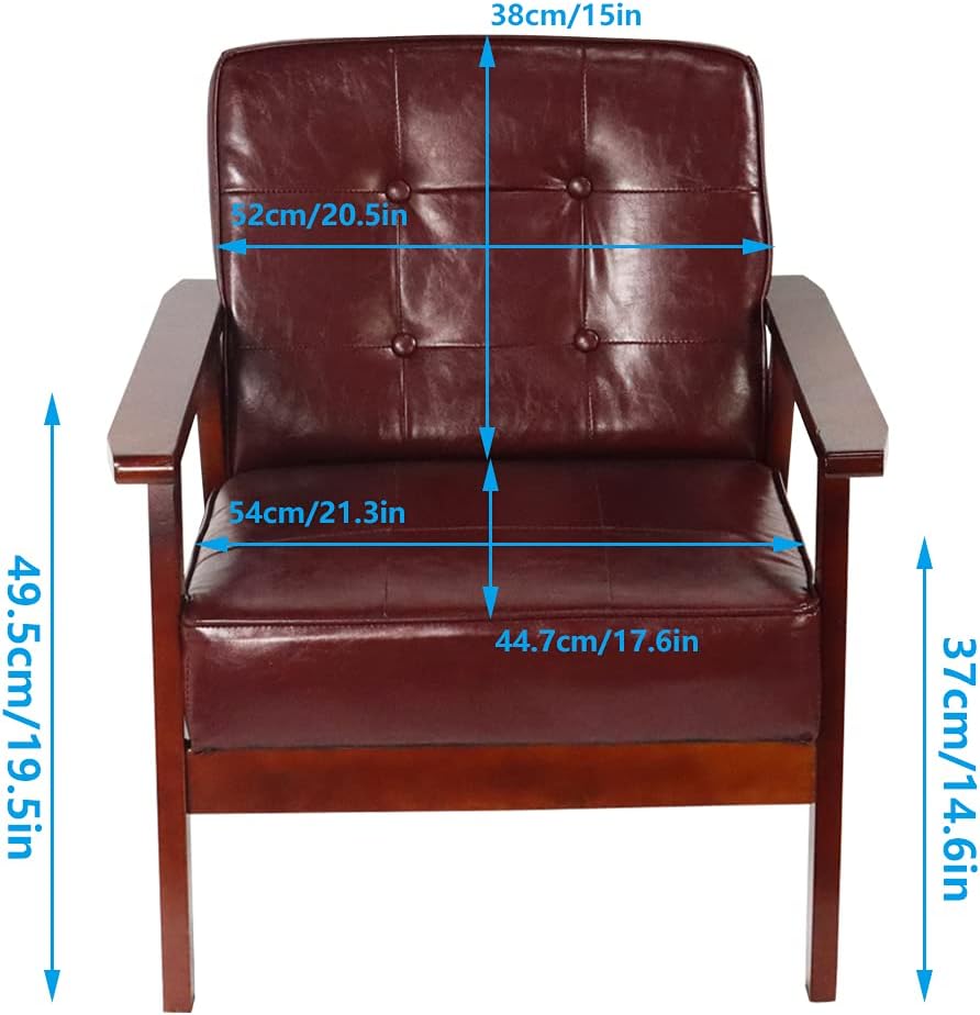 KKTONER Sofá de tela de salón moderno retro de mediados de siglo Silla de madera Sala de estar Dormitorio Estudio Balcón Sillón (rojo)