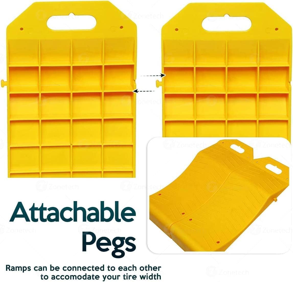 Zone Tech – Rampas ahorradoras de neumáticos de alta calidad, portátiles, altamente visibles, color amarillo, rampas de viaje para almacenamiento de