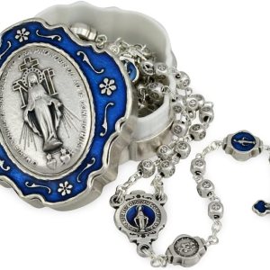 Juego de cuentas de rosario católico con caja de regalo de recuerdo de metal Juego de cuentas de rosario católico con caja de regalo de recuerdo de metal