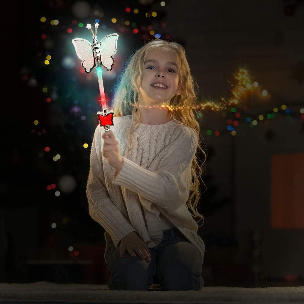 ArtCreativity Bastón de mariposa giratorio multicolor con mango LED, varita de mariposa iluminada de 16 pulgadas para niños, divertido accesorio de