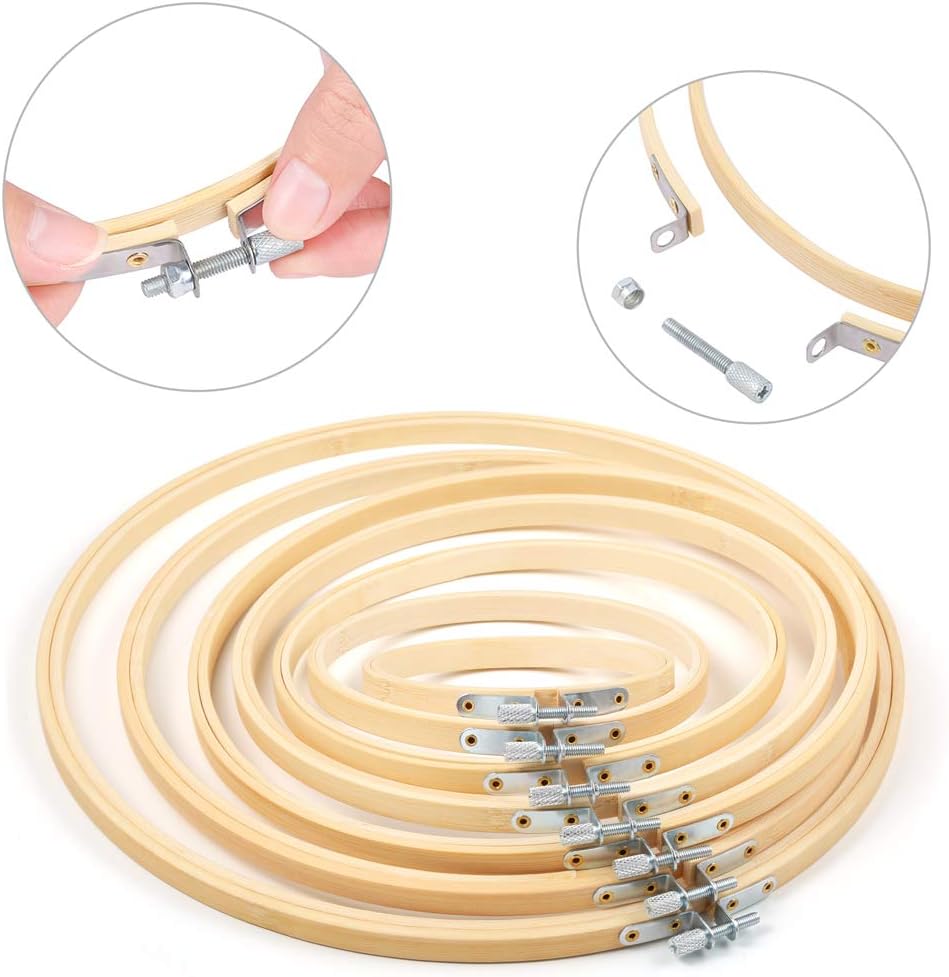 Caydo Juego de 7 aros de bordado de 7 piezas, de 4 a 12 pulgadas, con 6 piezas de tela Aida, 14 unidades de tela blanca para bordado de