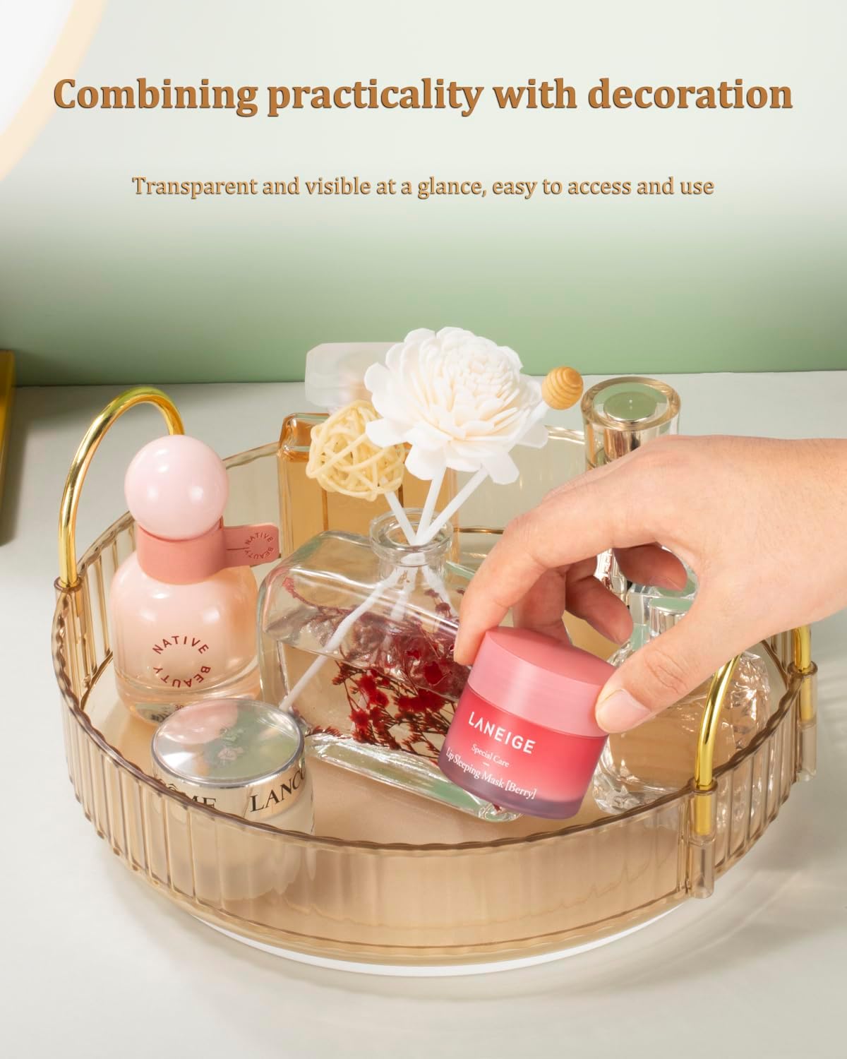 Organizador de maquillaje giratorio de 360, organizador de mostrador de baño, organizador de cuidado de la piel, organizadores de maquillaje y