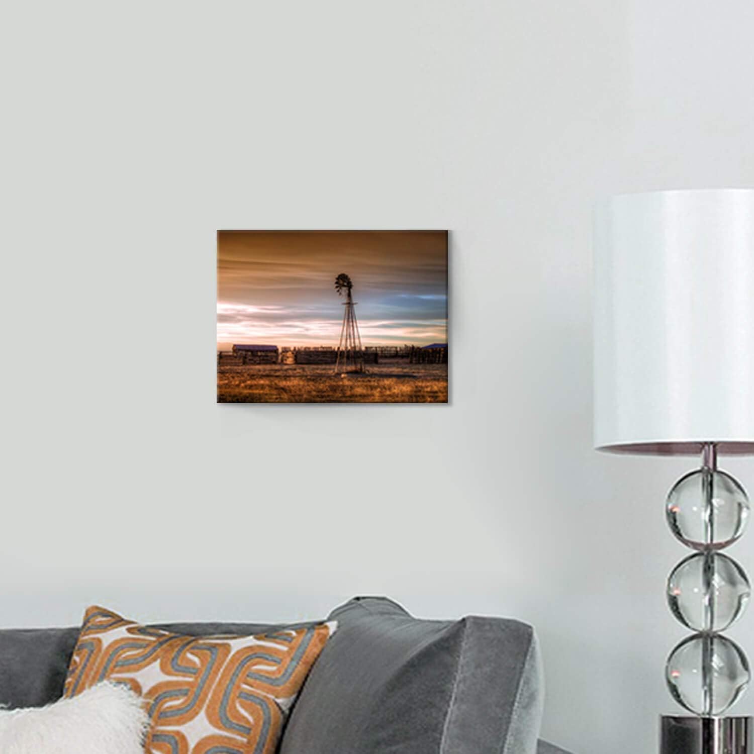 Rustic Windmill Picture Wall Art Plains Landscape Artwork Farmhouse Painting Print on Canvas for Living Room (16” x 12” x 1 Panel)