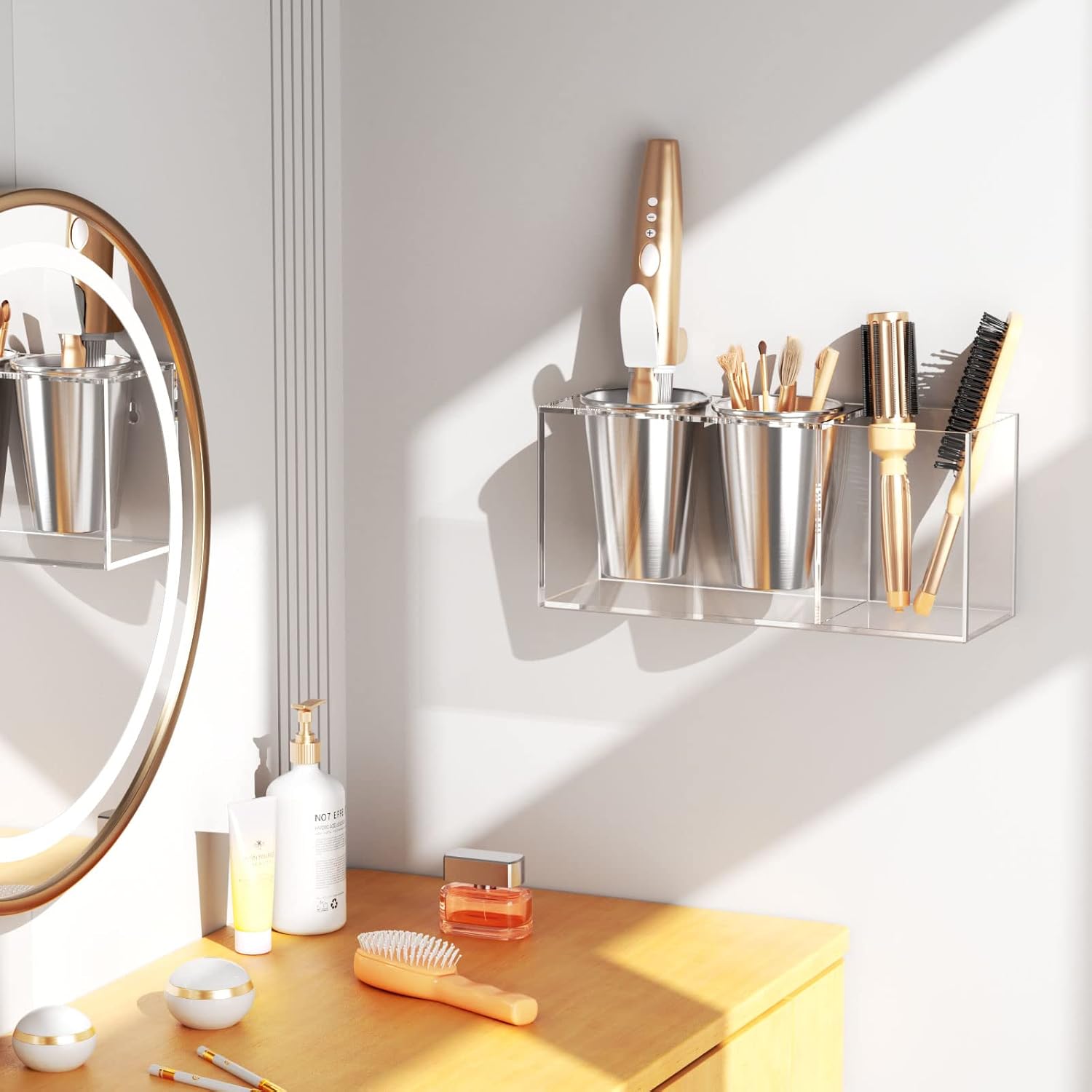 NIUBEE Soporte para secador de pelo, organizador de herramientas para el cabello, soporte de pared, soporte para secadora de pelo, puerta de