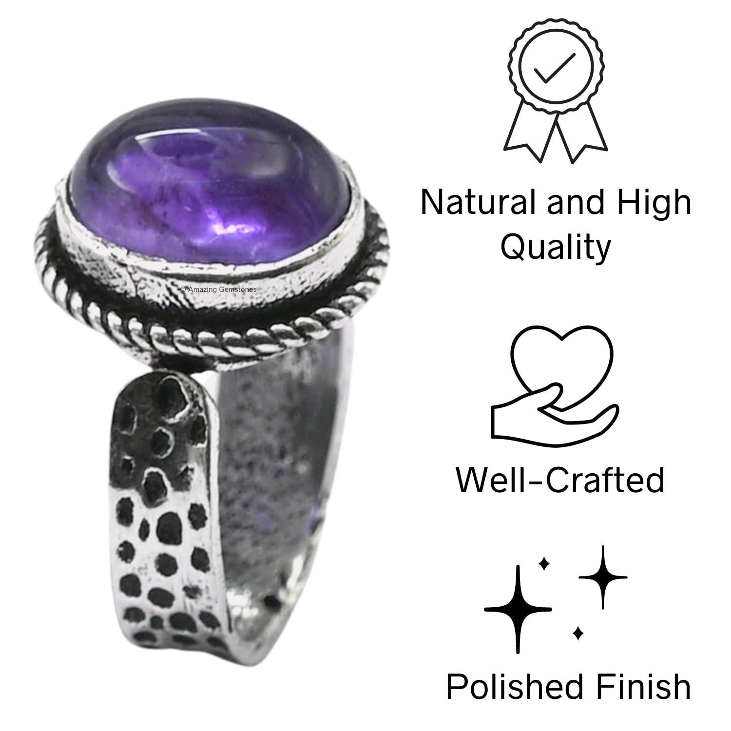 Amethyst Rings for Women and Teen Girls – Silver Amethyst Crystal Ring Birthstone Jewelry – Healing Crystal Gifts for Her, Mothers Day, Christmas –