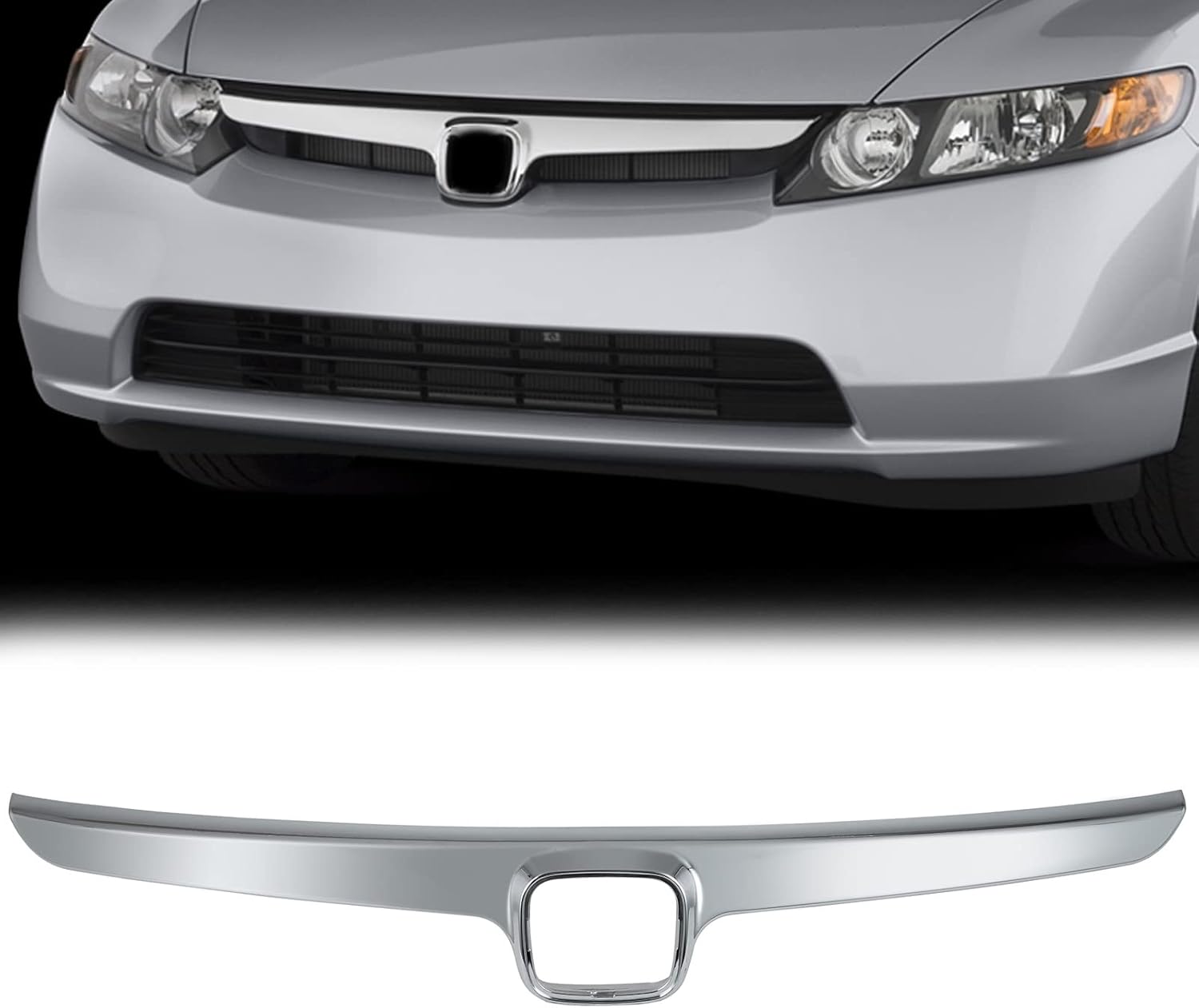 KARPAL Moldura de rejilla delantera compatible con Honda Civic Sedan Chrome HO1200172 2006 2007 2008