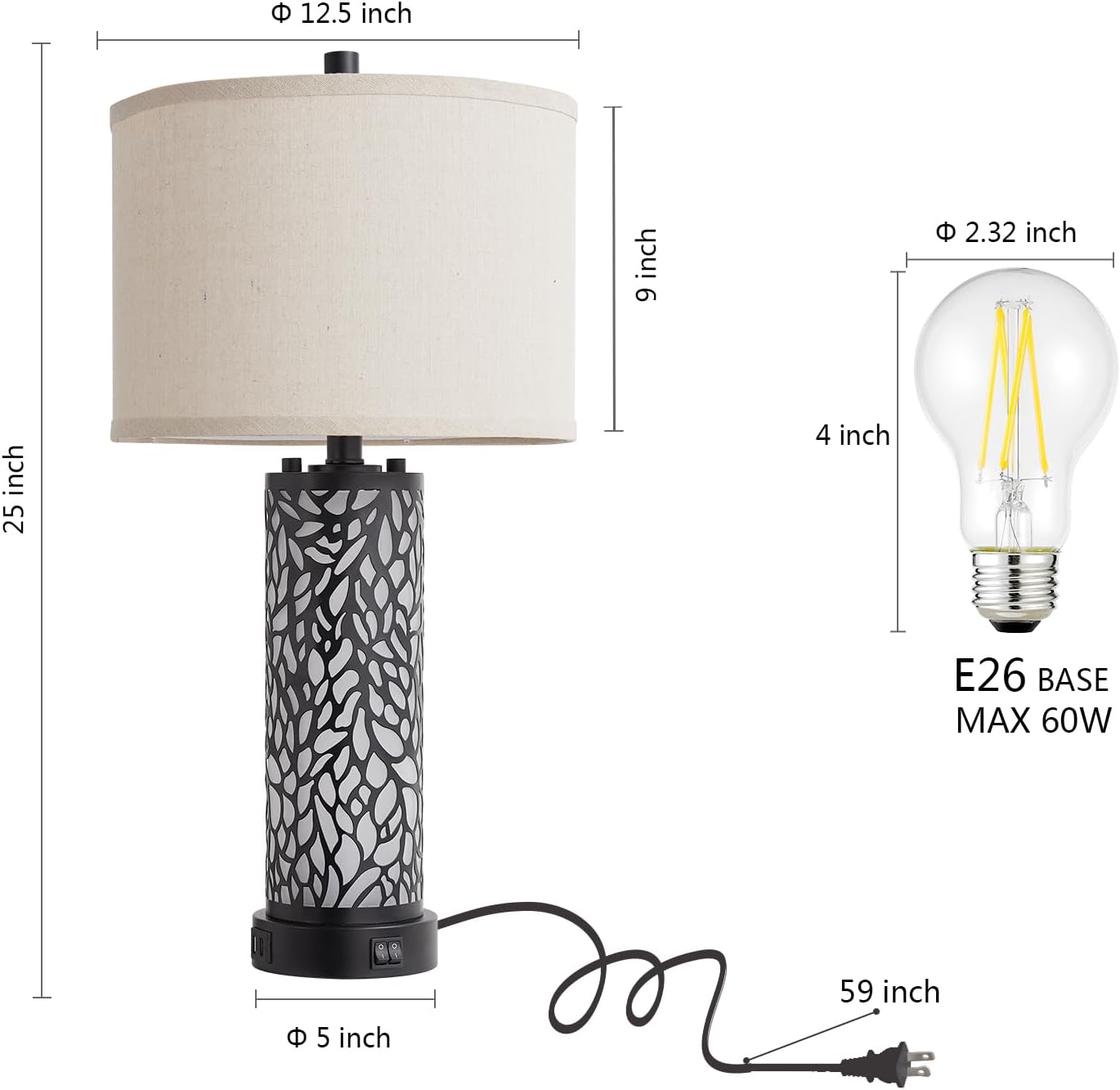 RORIANO Juego de 2 lámparas de mesa modernas para sala de estar con 2 puertos de carga USB, luz nocturna de vidrio esmerilado blanco para