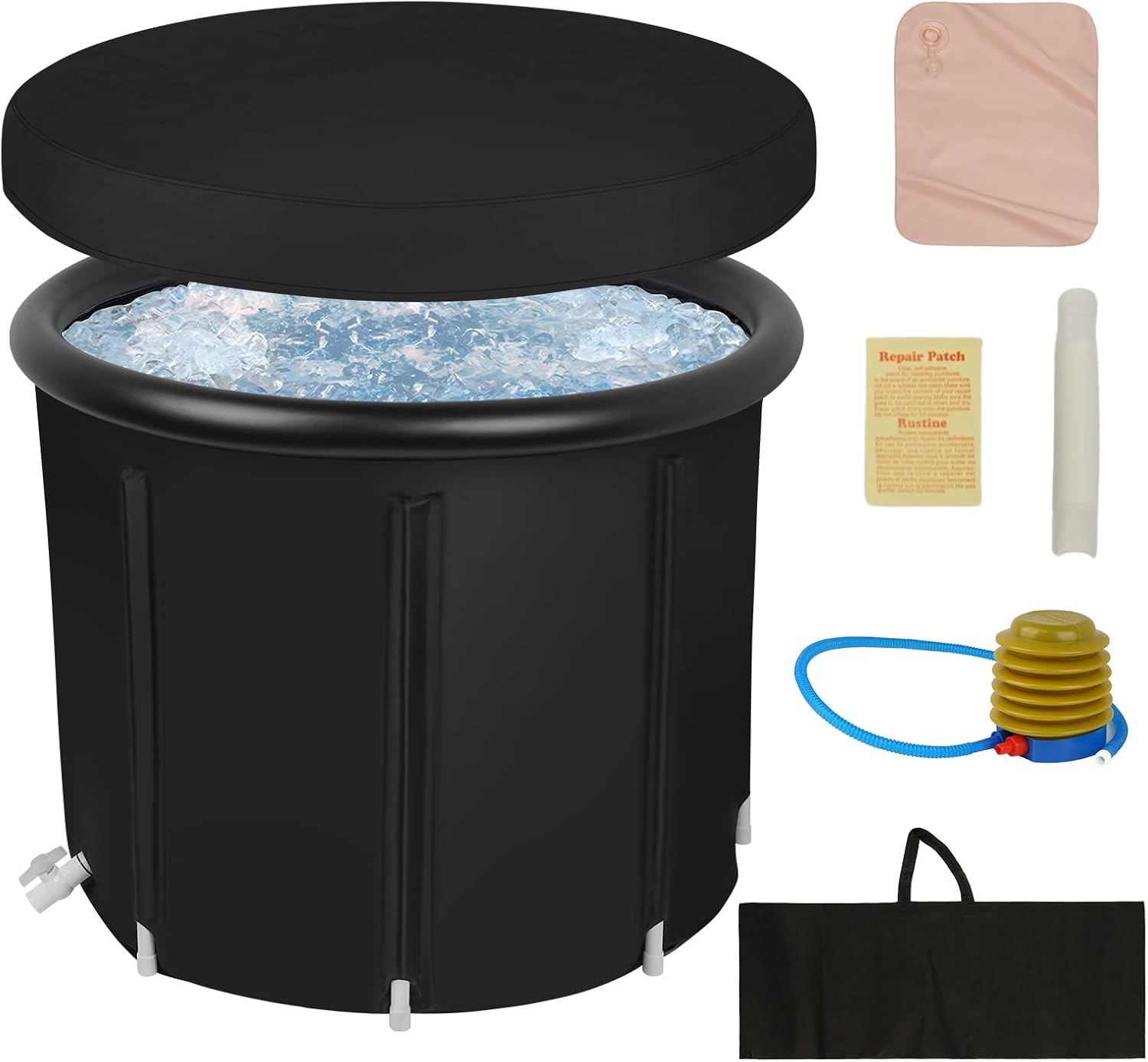 uyoyous Bañera de hielo para atletas, gran capacidad, 115 galones, 433 litros, bañera portátil con tapa, bañera inflable para recuperación, interior