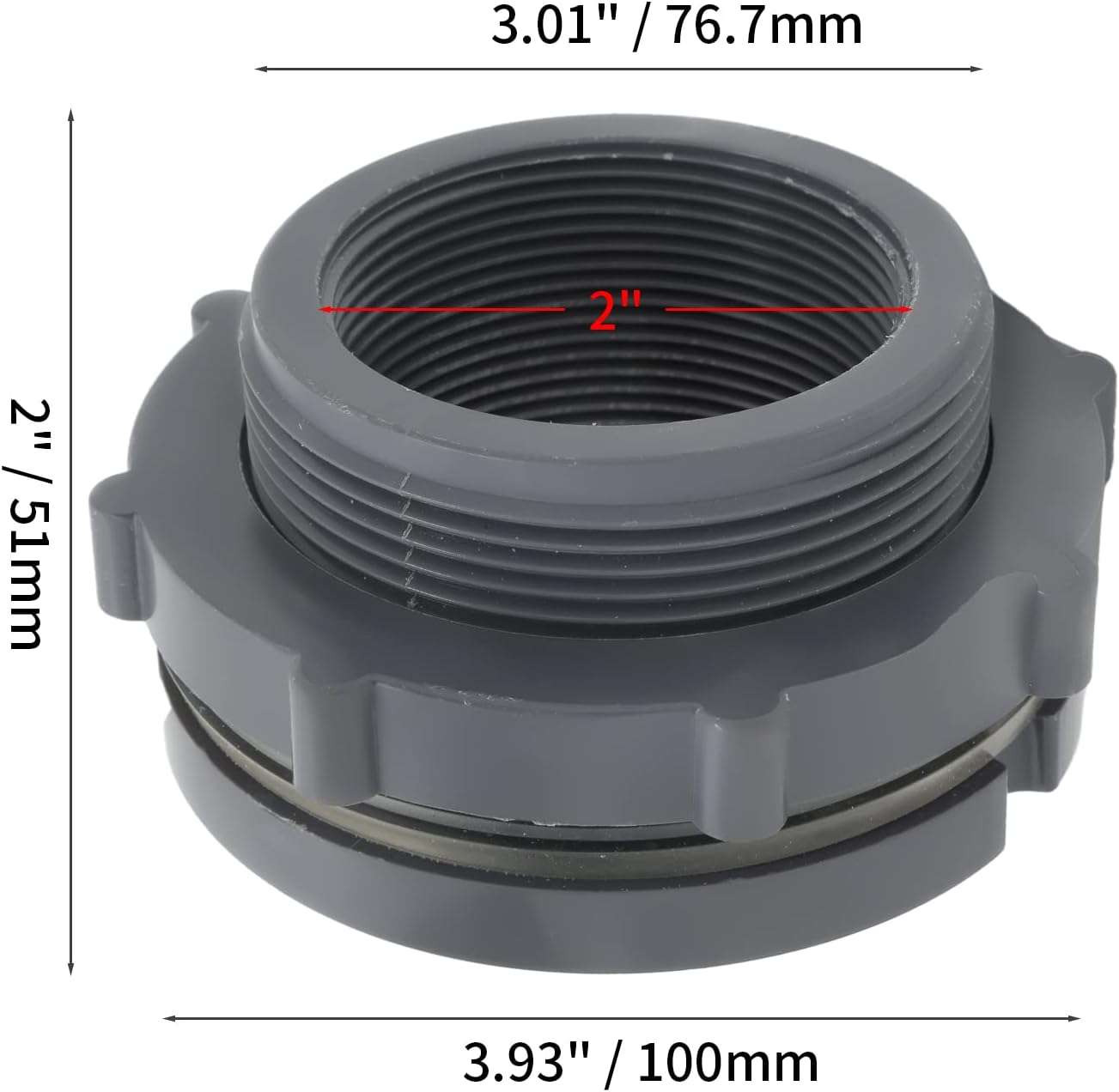 Adaptador de mamparo NPT de 2 pulgadas, adaptador de mamparo de PVC, conector de tanque de agua, doble roscado con tapones para barriles de lluvia,