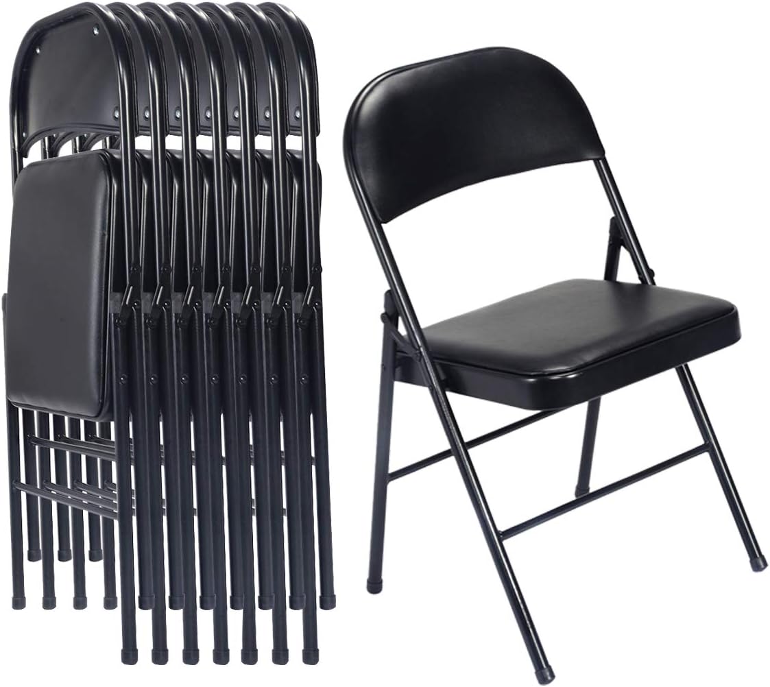 Karl home Paquete de 8 sillas plegables negras con asientos acolchados para exteriores e interiores, asiento comercial apilable portátil con marco
