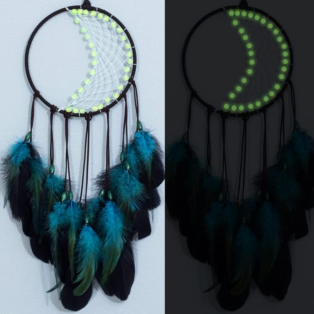 Atrapasueños con cuentas luminosas, atrapasueños azul hecho a mano, decoración de dormitorio para niños y niñas, adorno para regalo de manualidades