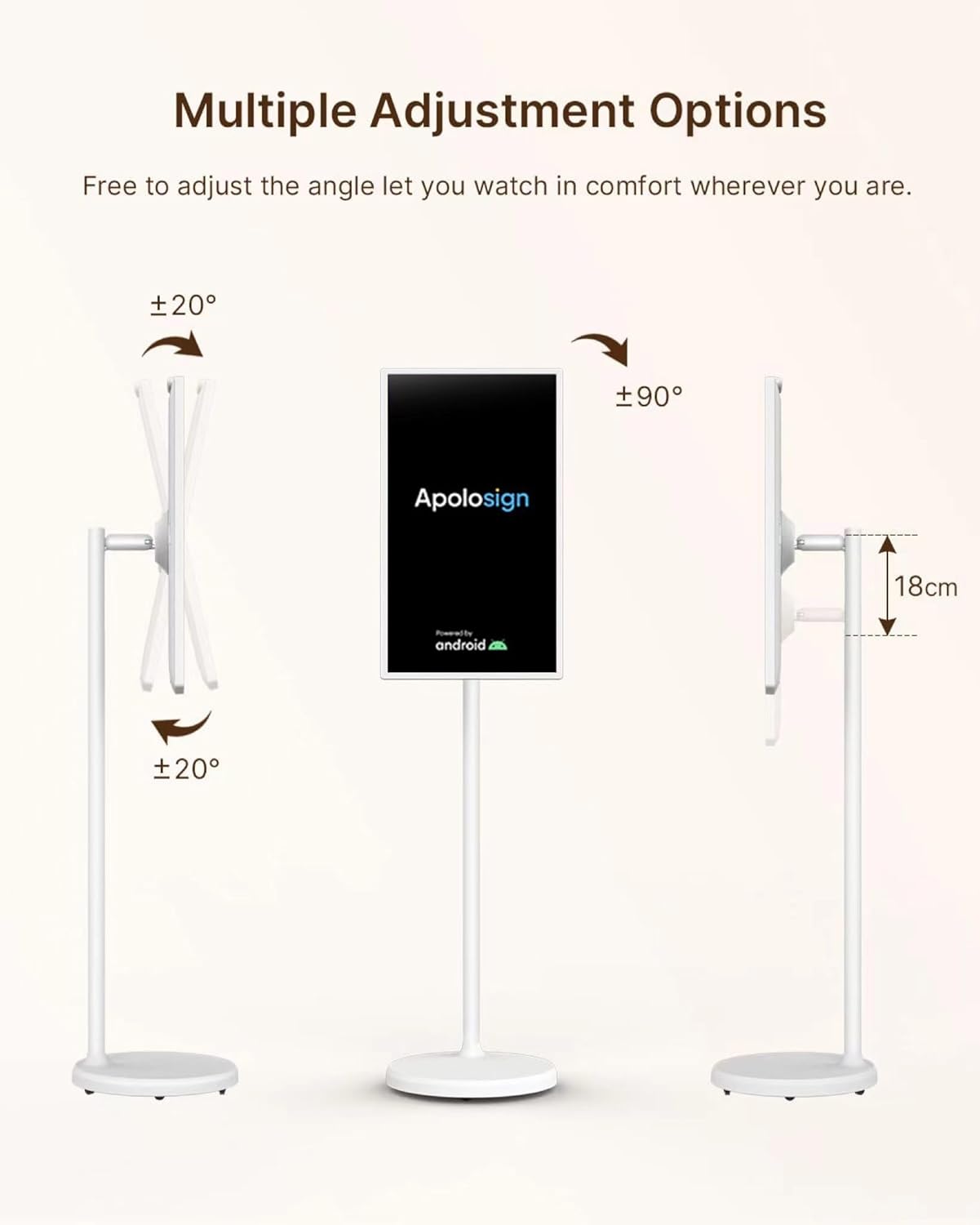 ApoloSign Monitor portátil de 32″ 1080p con pantalla táctil Incell, sistema operativo Android (compatible con Google Store), batería incorporada
