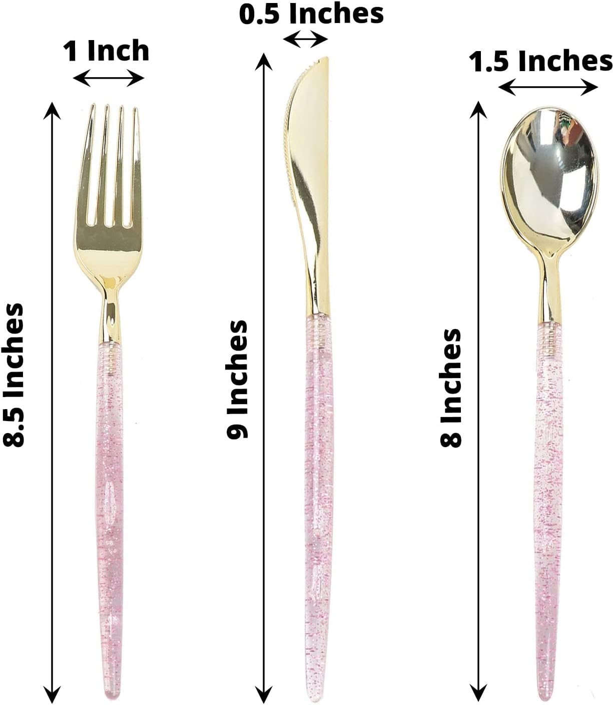 Efavormart – Juego de cubiertos desechables de 8 pulgadas, color oro rosa con purpurina, cubiertos de plástico para bodas, eventos y banquetes