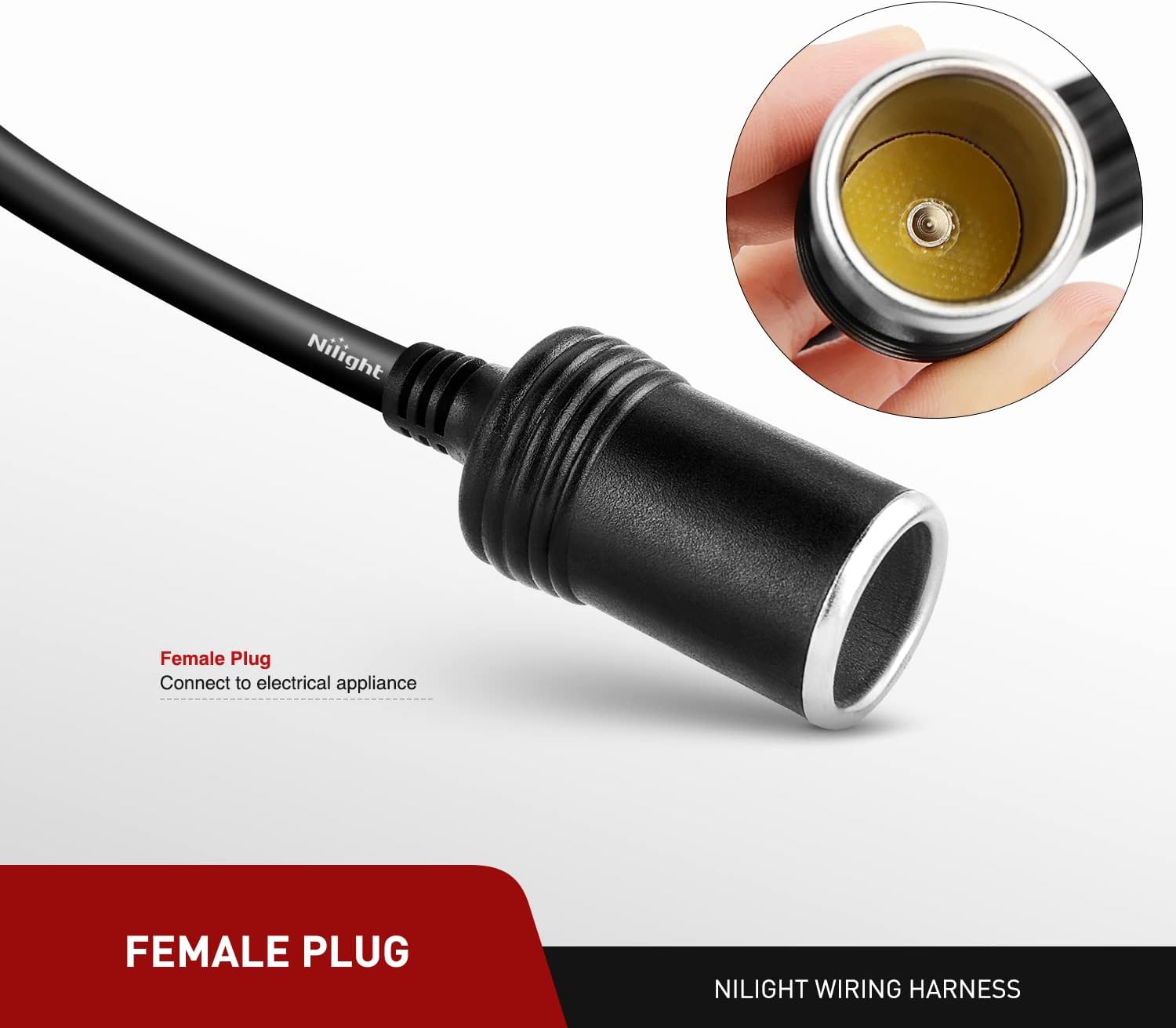 Nilight NI-WA-01C – Cable de extensión para encendedor de cigarrillos, resistente, 14 pies, 12 V24 V, cargador de coche con enchufe para encendedor