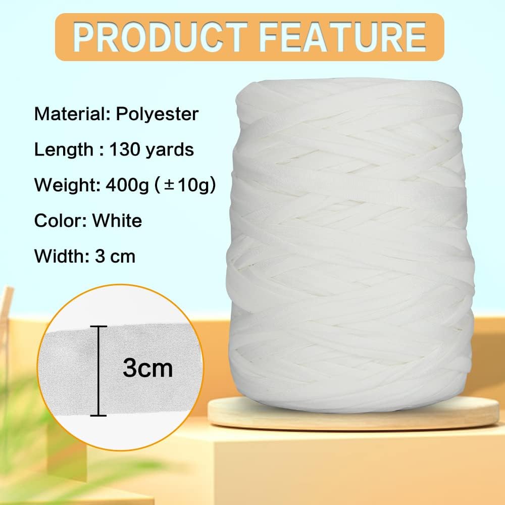 Hilo de camiseta de 14.11 oz, hilo elástico de tela de ganchillo para tejer, hilo de espagueti grueso de 130 yardas, hilo para tejer a mano, bolsa