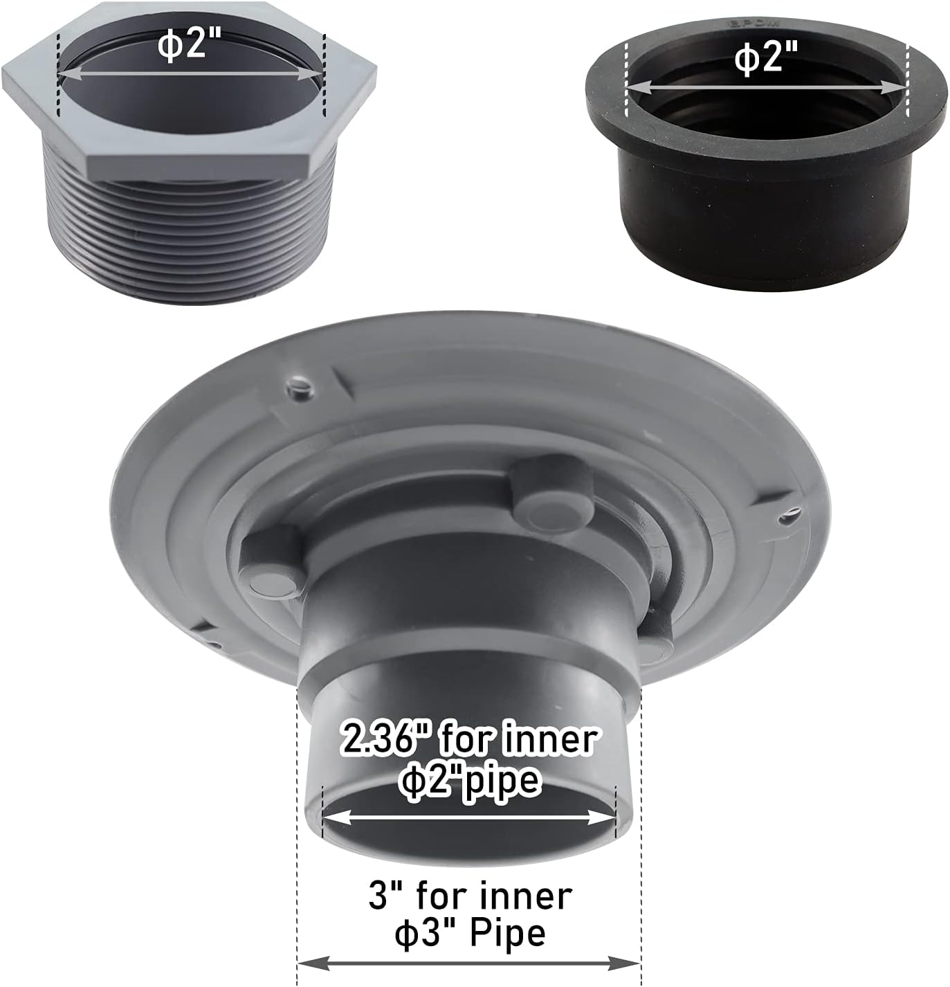 Bernkot Kit de base de drenaje de ducha de 2 pulgadas de PVC con base de drenaje de ducha, adaptador roscado y junta de acoplador de goma para