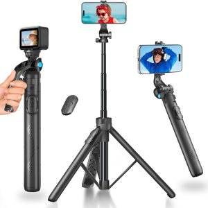 Lusweimi – Trípode para selfie, 63 pulgadas, profesional para teléfono, con control remoto inalámbrico, soporte de trípode de viaje portátil Lusweimi – Trípode para selfie, 63 pulgadas, profesional para teléfono, con control remoto inalámbrico, soporte de trípode de viaje portátil