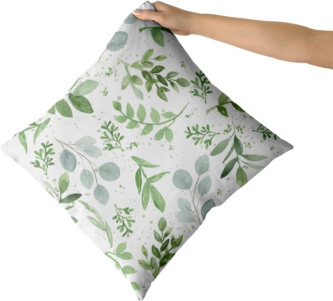 Juego de 2 fundas de almohada de color verde salvia de 16 x 16 pulgadas, fundas de almohada cuadradas de algodón suave con estampado de hojas para