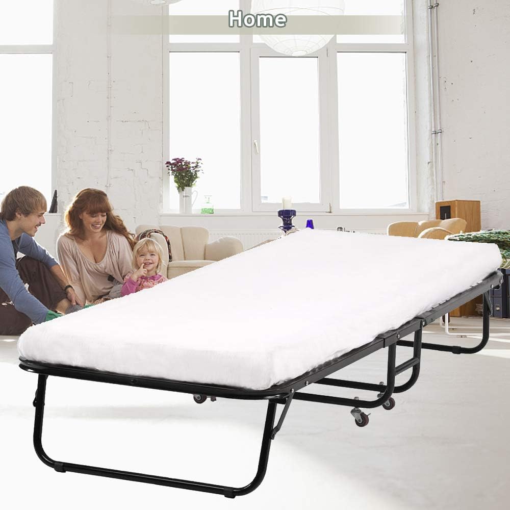 Cama plegable, cama plegable para invitados, tamaño individual, con marco de metal con colchón de espuma de 3 pulgadas, capacidad de 330 libras,