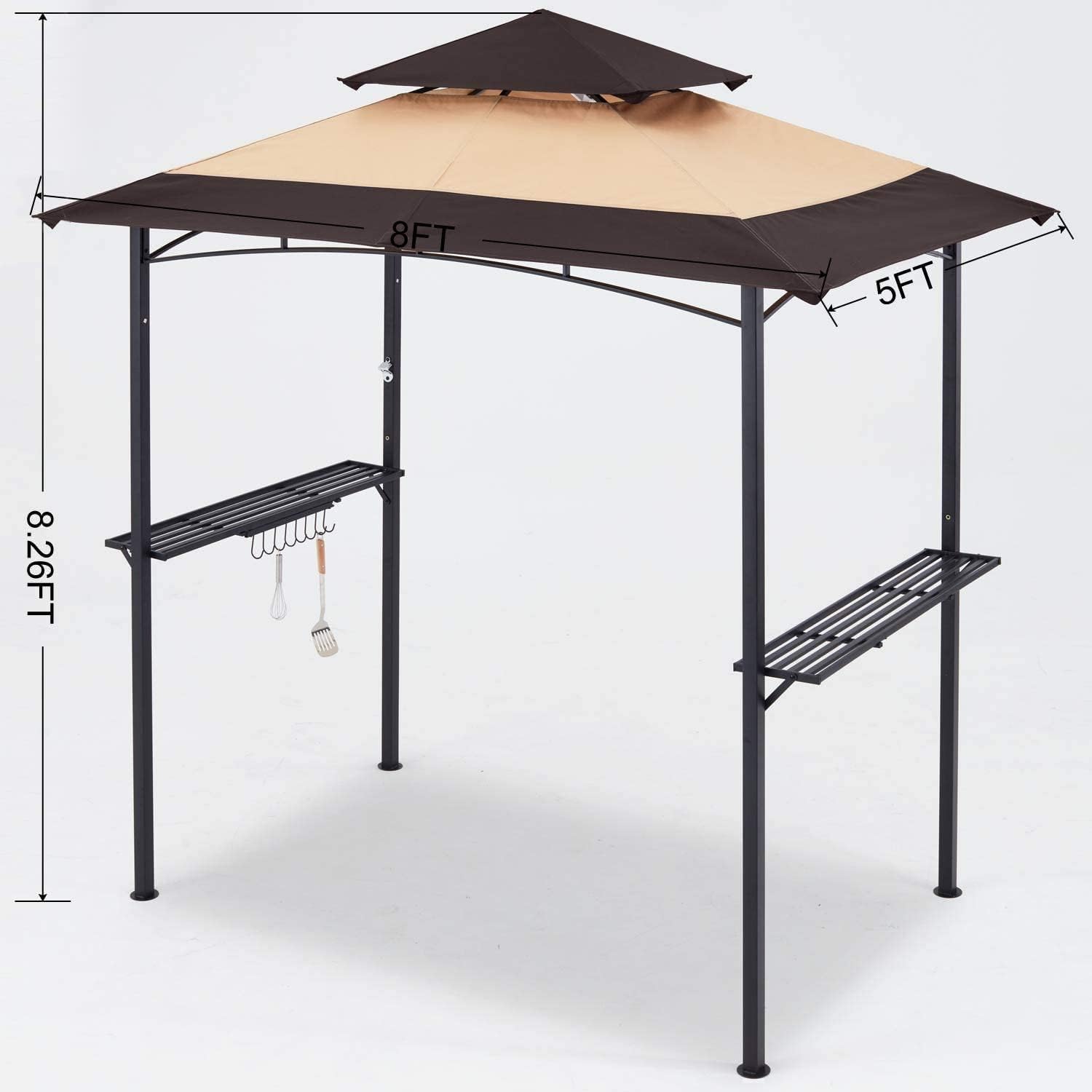 MASTERCANOPY Gazebo de parrilla de 8 x 5 pulgadas, toldo para barbacoa al aire libre con 2 luces LED (costura marrón caqui)