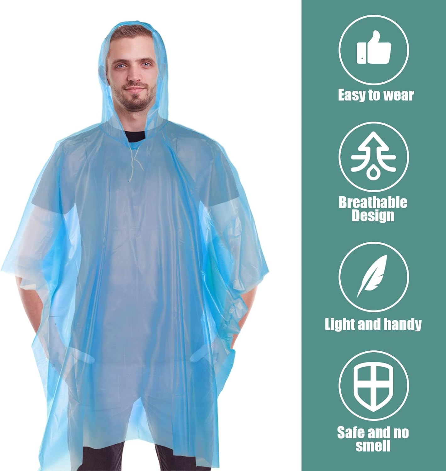 Paquete de 20 ponchos de lluvia desechables para la familia, ponchos de lluvia gruesos para adultos y niños, impermeable de emergencia con capucha