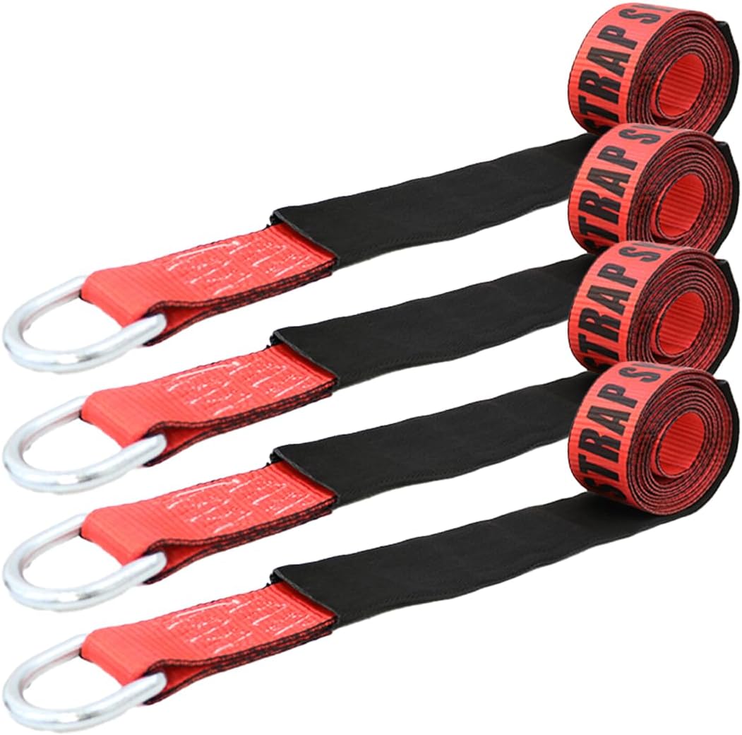 Boxer Pro – Correa de remolque de lazo rojo de 2 pulgadas x 10 pies con anillo en D forjado, funda protectora, amarre para automóvil, transportador