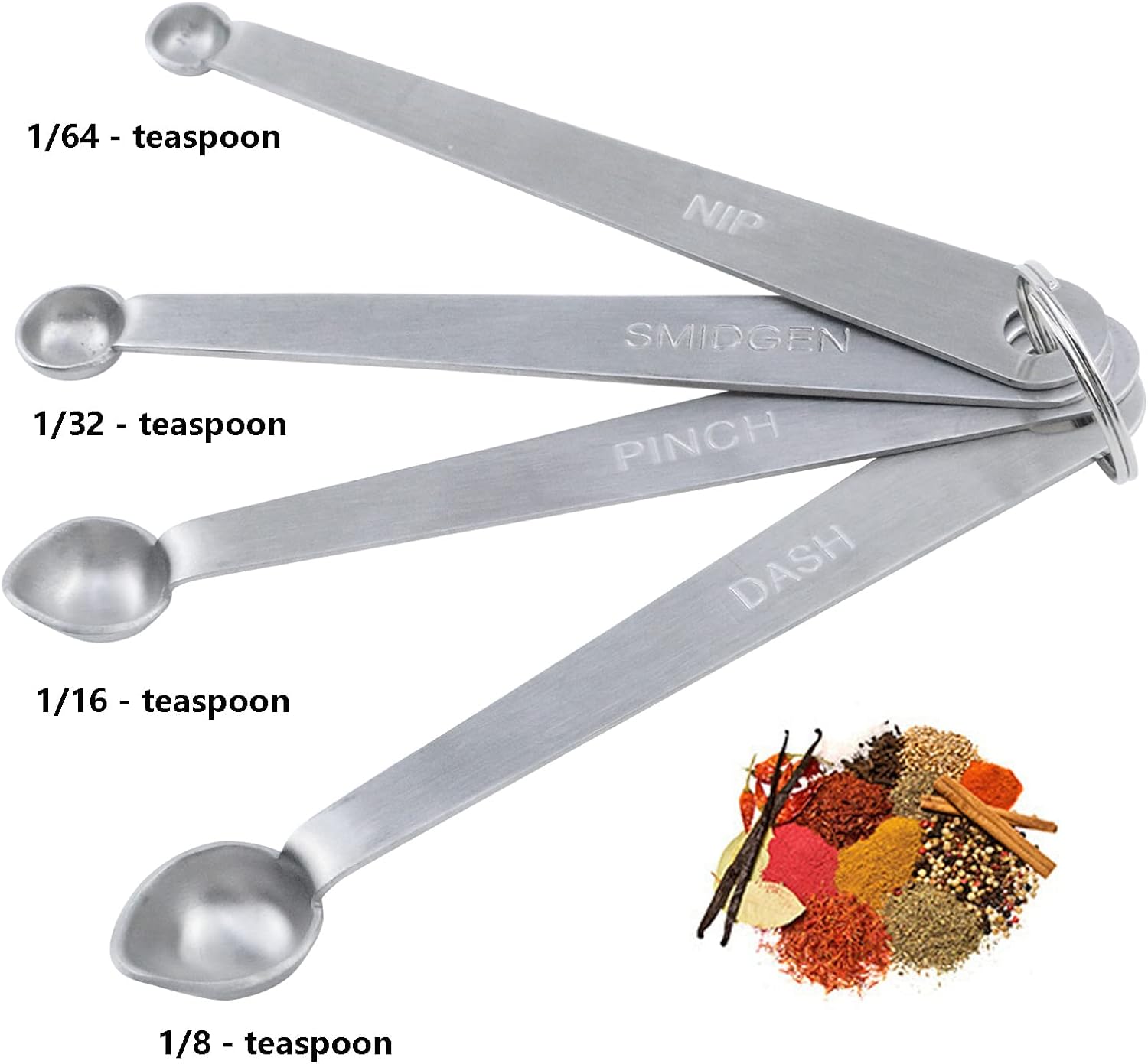 Antrader Juego de 4 cucharas medidoras de acero inoxidable 201 – Dash Pinch Smidgen Nip Herramientas de cocina y artilugios