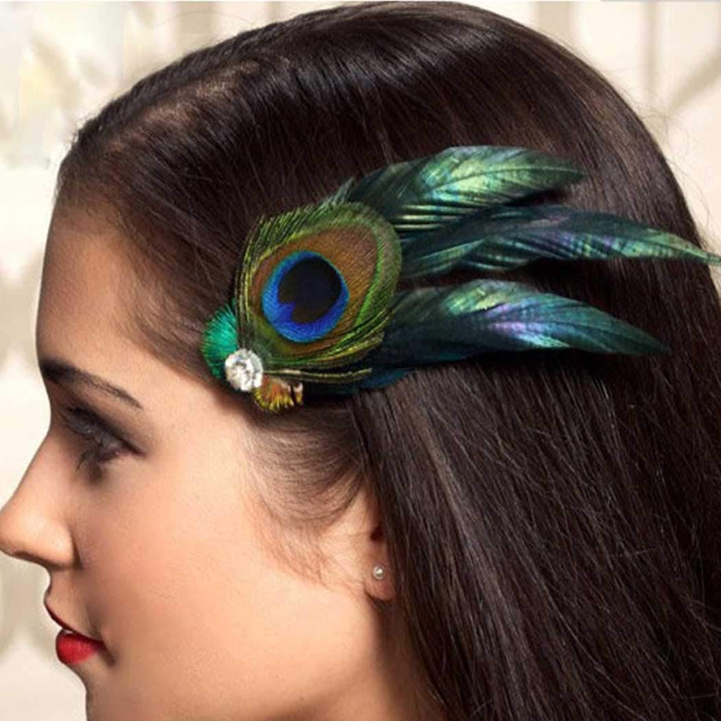 Dreamyn – Pinzas para el pelo con plumas de pavo real, estilo bohemio, para los años 20, para banquete, pasadores de pelo para mujeres y niñas